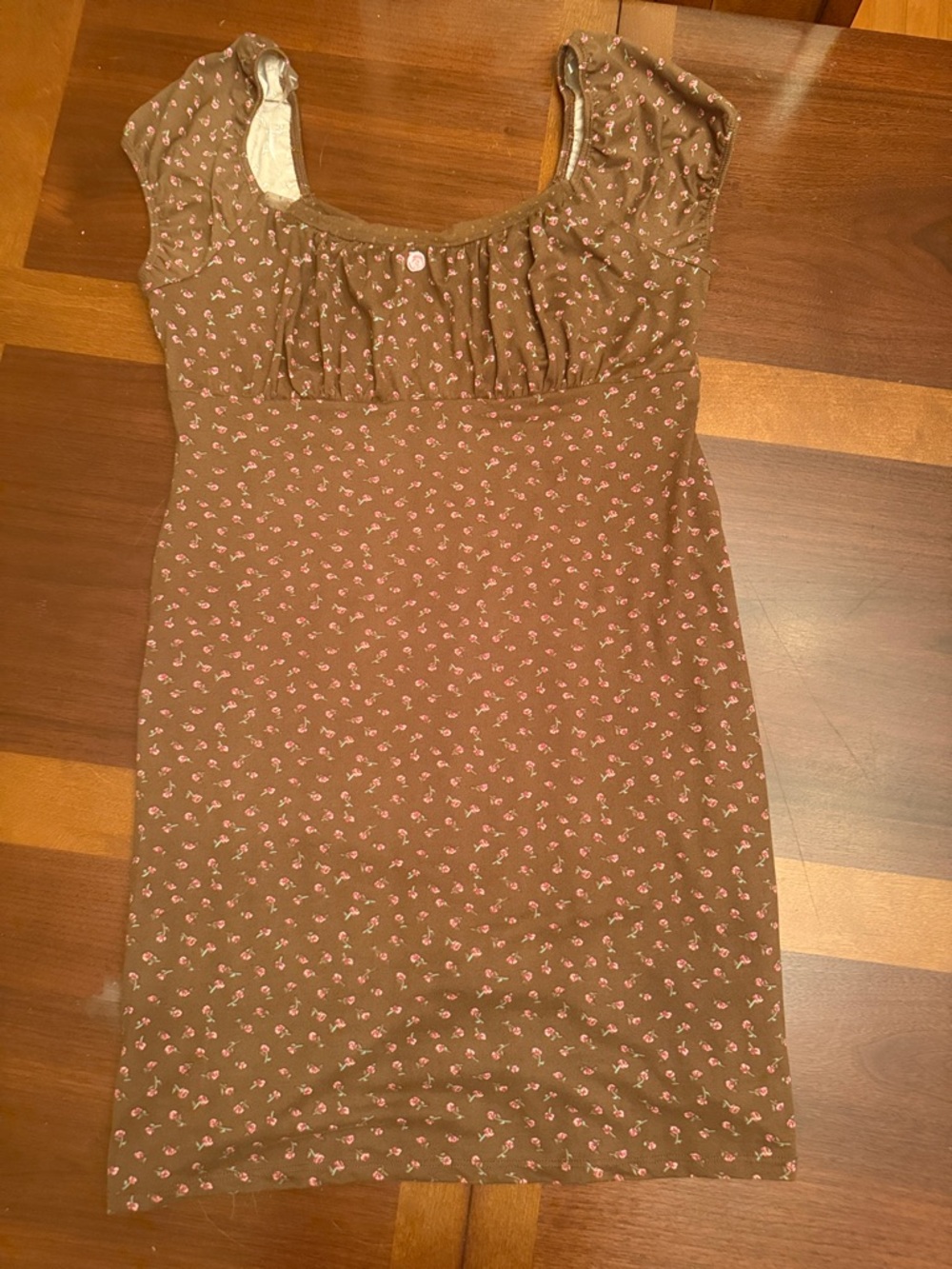 No Boundaries Brown Mini Dress with Pink Floral Print